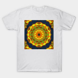 Retro Mandala Flower Orange Yellow Green and Blue T-Shirt